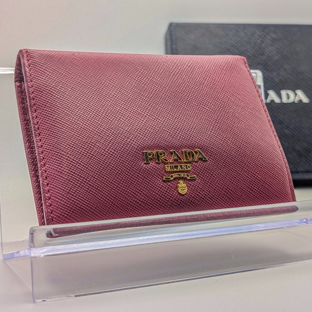 Authentic Prada Full Inclusion Saffiano Compact Wallet – Pink & Gold